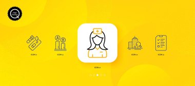 Interview, Hospital nurse and Inspect minimal line icons. Yellow abstract background. Covid test, Ab testing icons. For web, application, printing. Vector