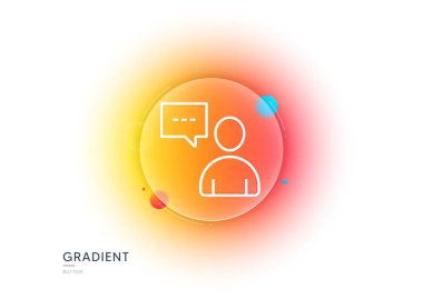 Kullanıcı iletişim hattı simgesi. Gradyan bulanıklık düğmesi ve cam morfizmi. Sohbet balonu işareti olan kişi. İnsan silueti sembolü. Şeffaf cam tasarımı. Kullanıcılar sohbet hattı simgesi. Vektör