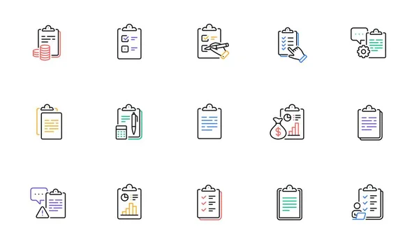 Elenco Controllo Documenti Icone Linea Informazioni Sul Contratto Clipboard Manager — Vettoriale Stock