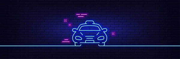 Neon Light Glow Effect Taxi Cab Transport Line Icon Car — Wektor stockowy