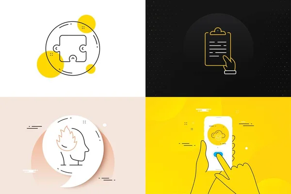 Minimal Set Stress Cloud Computing Clipboard Line Icons Phone Screen — Stok Vektör