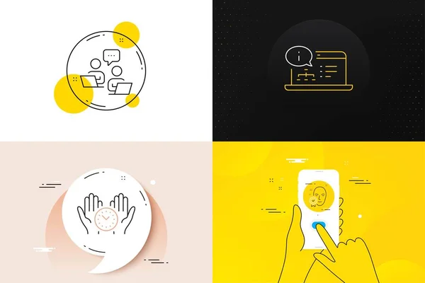 Minimal Set Face Verified Online Documentation Teamwork Line Icons Phone — Image vectorielle