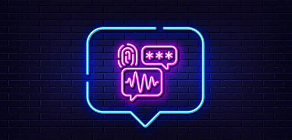 Neon Light Speech Bubble Biometric Security Line Icon Fingerprint Scan — Stockvector