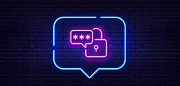 Neon Light Speech Bubble Lock Line Icon Padlock Password Sign — Stockvector