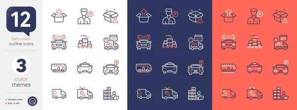 Set Taxi Send Box Boxes Pallet Line Icons Include Truck — Vetor de Stock
