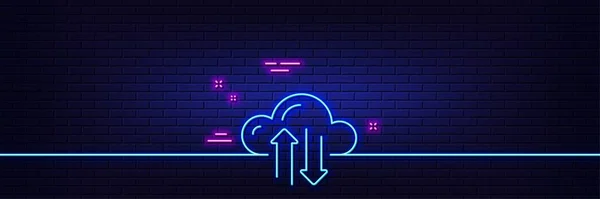 Neonlichteffekt Cloud Computing Synchronisiert Zeilensymbol Datenspeicherung Internet Dateihosting Technologie Symbol — Stockvektor