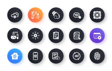 Minimal set of Electronic thermometer, Multichannel and Quick tips flat icons for web development. Flash memory, Calendar, Snow weather icons. Checklist, Analytics chart. Vector