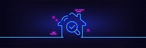 Neon Light Glow Effect Inspect Line Icon Building Quality Sign — Stock vektor