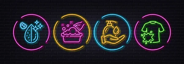 Hand Washing Dirty Water Wash Hands Minimal Line Icons Neon — Archivo Imágenes Vectoriales
