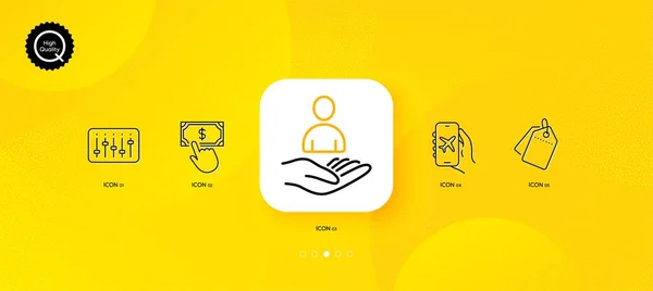 Controller Sale Tags Recruitment Minimal Line Icons Yellow Abstract Background — Vetor de Stock