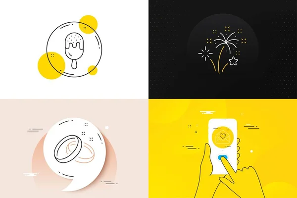 Minimal Set Fireworks Love Letter Ice Cream Line Icons Phone — Stok Vektör