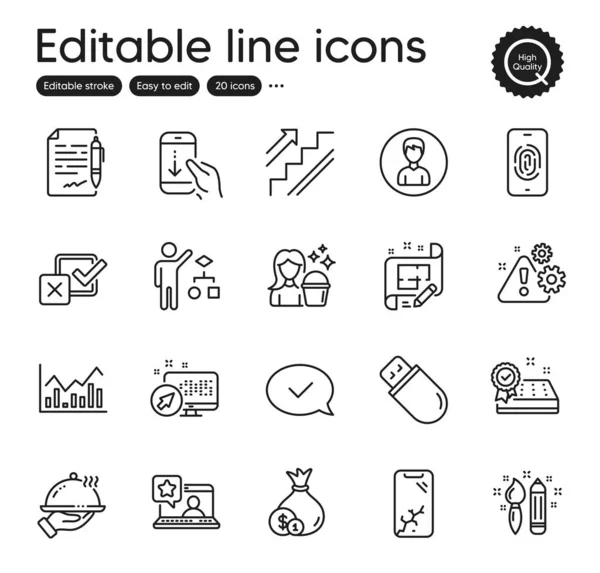 Set Business Outline Icons Contains Icons Scroll Mattress Guarantee Infochart — Vettoriale Stock