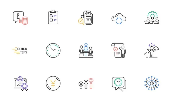 Teamwork Bill Accounting Clock Line Icons Website Printing Collection Yen — Vettoriale Stock