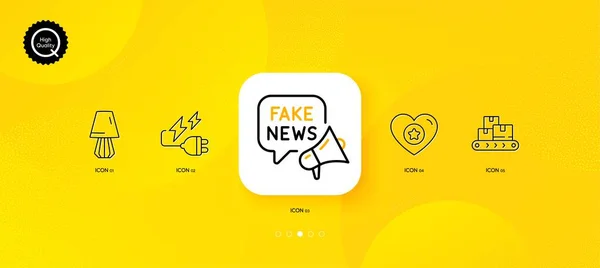 Fake News Table Lamp Heart Minimal Line Icons Yellow Abstract — Image vectorielle