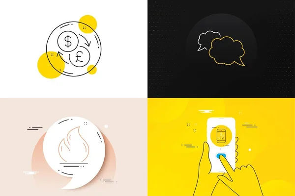 Minimal Set Currency Exchange Messenger Fire Energy Line Icons Phone — стоковий вектор