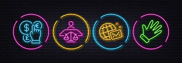 World Mail Money Currency Court Judge Minimal Line Icons Neon — Archivo Imágenes Vectoriales