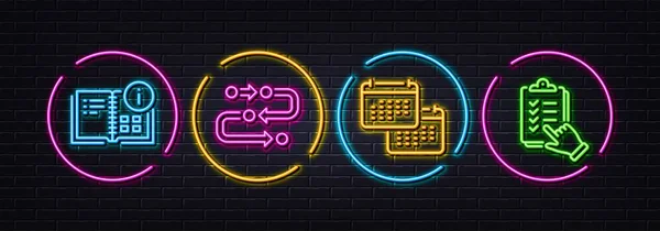 Anleitungsinfos Kalender Und Methodik Minimale Zeilensymbole Neon Laser Lichter Checklisten — Stockvektor