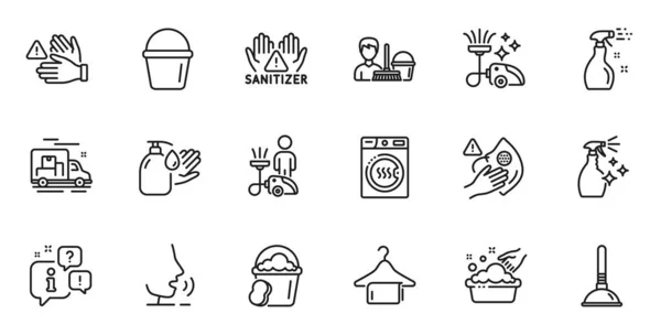 Outline Set Plunger Cleaning Service Sponge Line Icons Web Application — Stockvektor