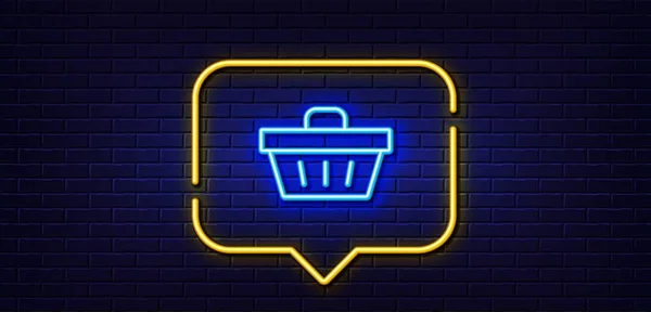 Neon Light Speech Bubble Shopping Cart Line Icon Online Buying — Wektor stockowy