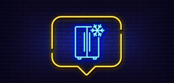 Neon Light Speech Bubble Two Chamber Refrigerator Line Icon Fridge — Vetor de Stock