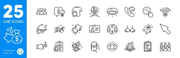 Outline icons set. Loan, Buying process and Group icons. Star, Bitcoin project, Dirty t-shirt web elements. Approved app, Payment method, Fingerprint signs. Share call, 5g wifi, Bra. Vector