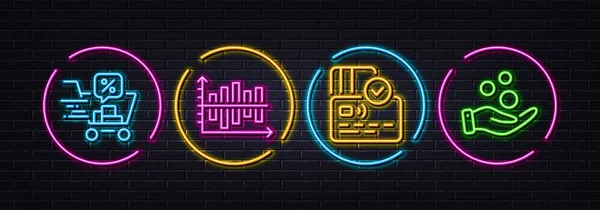 Diagrammdiagramm Karte Und Rabatte Warenkorb Minimale Linie Symbole Neon Laser — Stockvektor