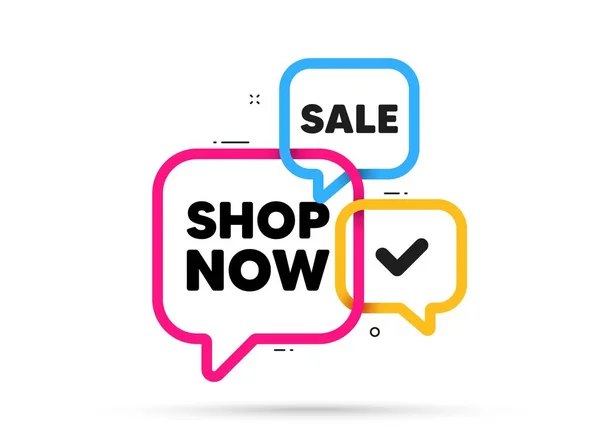 Shop Now Tag Ribbon Bubble Chat Banner Discount Offer Coupon — Vetor de Stock