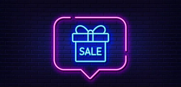 Neon Light Speech Bubble Gift Box Line Icon Present Sale — Stock Vector