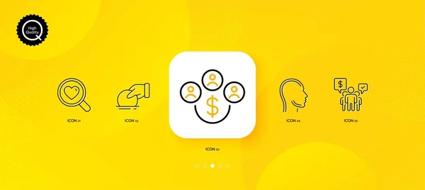 Buying Currency Teamwork Donate Minimal Line Icons Yellow Abstract Background — Stockvektor