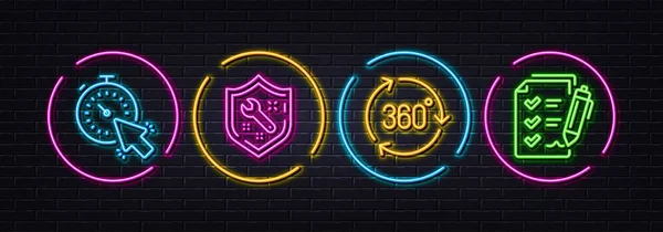 Timer 360 Degree Spanner Minimal Line Icons Neon Laser Lights — Stock Vector