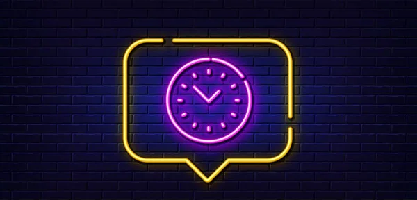 Neon Light Speech Bubble Time Management Line Icon Clock Sign — Archivo Imágenes Vectoriales