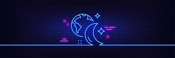 Neonlichteffekt Sleep Line Icon Nacht Internet Zeichen Planet Mit Mondsymbol — Stockvektor