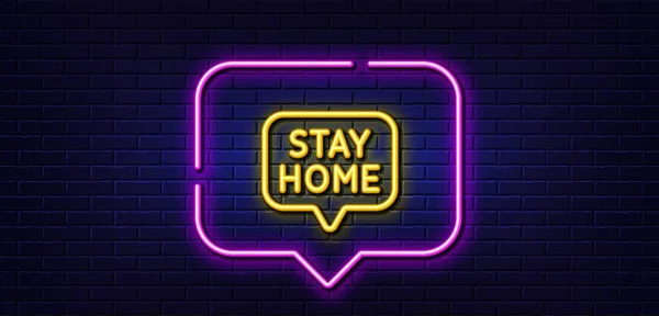 Neon Light Speech Bubble Stay Home Line Icon Coronavirus Pandemic — Stock Vector