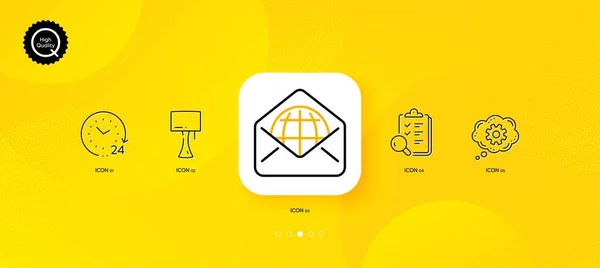 Tischlampe Inspect Und Web Mail Minimale Zeilensymbole Gelber Abstrakter Hintergrund — Stockvektor