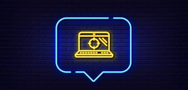 Neonlicht Sprechblase Seo Laptop Linie Symbol Zeichen Für Suchmaschinenoptimierung Zielsymbol — Stockvektor