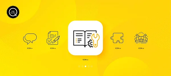Teknisk Dokumentation Röstsedel Och Sport Arena Minimala Ikoner Linje Gul — Stock vektor
