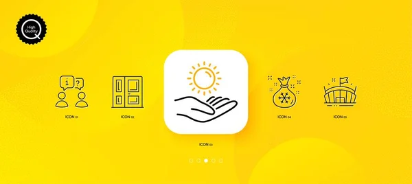 Entrevista Arena Protección Solar Iconos Línea Mínima Fondo Abstracto Amarillo — Archivo Imágenes Vectoriales