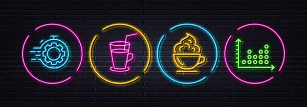 Coffee Cup Cocktail Seo Timer Minimal Line Icons Neon Laser — Stock Vector