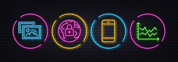 Φωτογραφία Άλμπουμ Lock Και Smartphone Ελάχιστη Γραμμή Εικονίδια Νέον Λέιζερ — Διανυσματικό Αρχείο