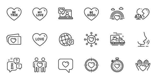Outline Set Good Friends Couple Valentine Target Line Icons Web — Stock Vector