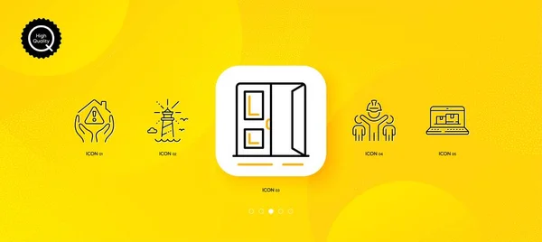 Hausschutz Leuchtturm Und Symbole Der Offenen Tür Gelber Abstrakter Hintergrund — Stockvektor