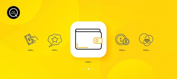 忠诚的明星 钱袋和欧拉图最小线条图标 黄色的抽象背景 美元硬币图标 用于网络 — 图库矢量图片