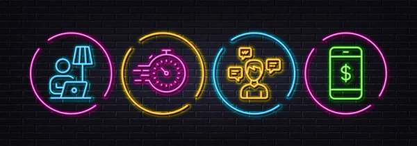 Lámpara Pie Mensajes Conversación Iconos Línea Mínima Del Temporizador Luces — Vector de stock