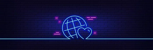 Efecto Brillo Luz Neón Icono Línea Mundial Amigos Signo Amor — Archivo Imágenes Vectoriales