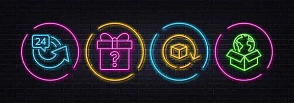 Stunden Return Paket Und Secret Geschenk Minimallinie Symbole Neon Laser — Stockvektor