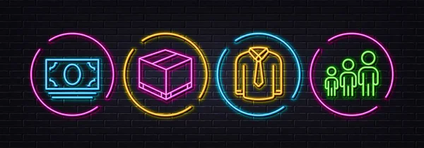 Košile Doručení Box Peníze Hotovosti Minimální Řádek Ikony Neonový Laser — Stockový vektor