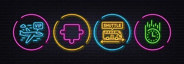 Puzzle Shuttle Bus Vip Vuelo Iconos Línea Mínima Luces Láser — Vector de stock