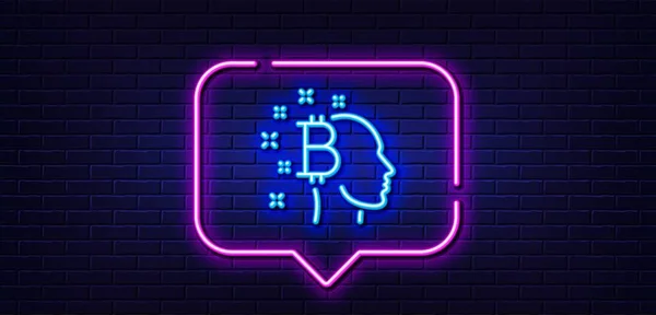 Neonlicht Sprechblase Ikone Der Bitcoin Denklinie Kryptowährungskopfzeichen Kryptogeld Symbol Hintergrund — Stockvektor