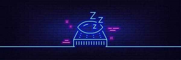 霓虹灯发光效果 马特雷斯线图标 睡床休息的标志 枕头上有Zzz符号 3D线霓虹灯发光图标 砖墙横幅 马特雷斯的轮廓 — 图库矢量图片