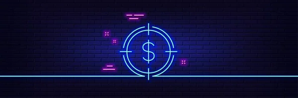Neon Light Glow Effect Target Dollar Line Icon Aim Symbol — Stock Vector